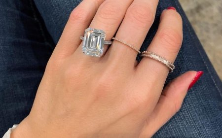 Sustainable lab grown emerald cut engagement rings